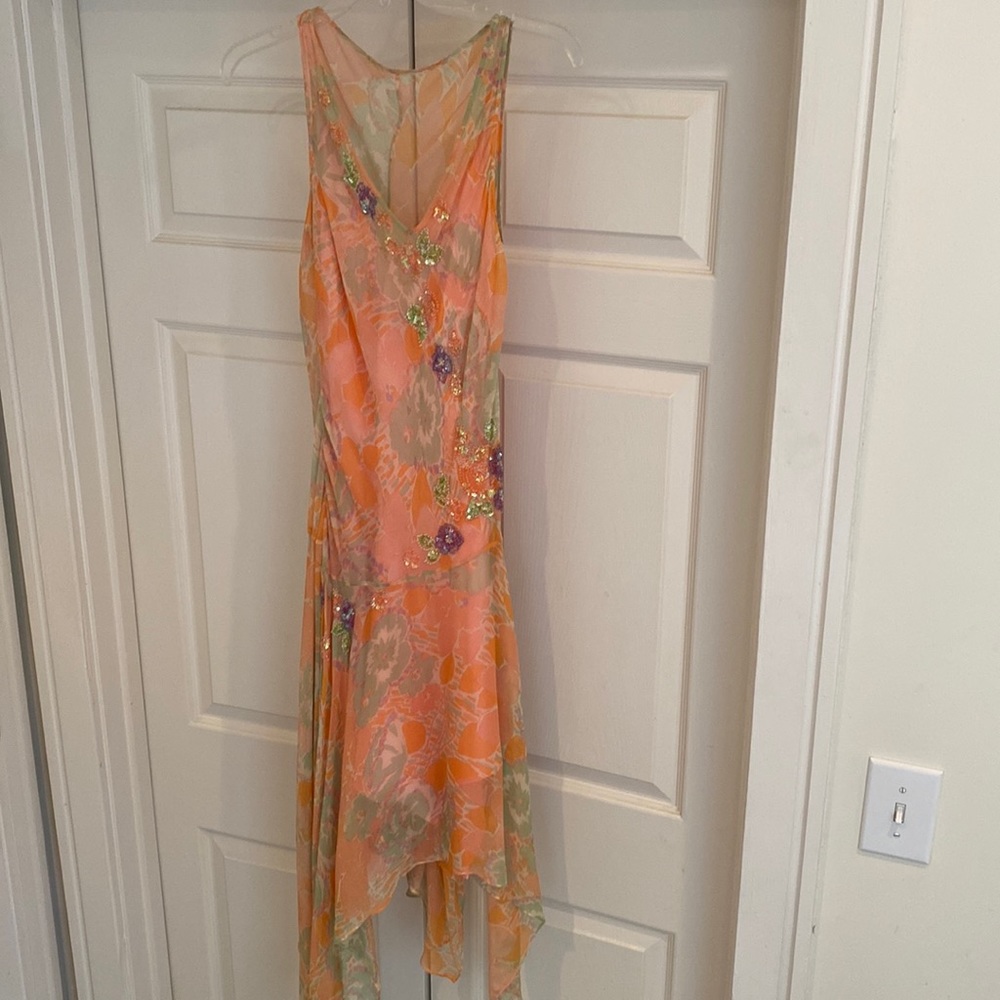 Laundry high low cocktail dress with sequin appliqués. Size 4. Slip built in.